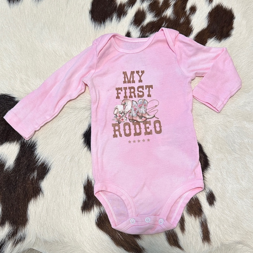 Pink "My First Rodeo" Long-Sleeve Baby One-Piece